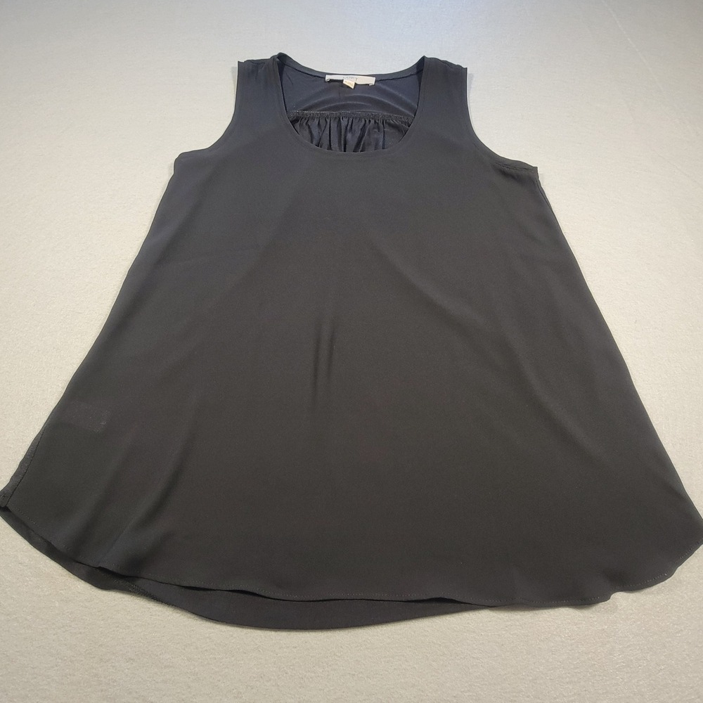 LOFT Sleeveless Blouse Black Scoop Neck Rayon Tank Top XS Flowy Basic‎ Career